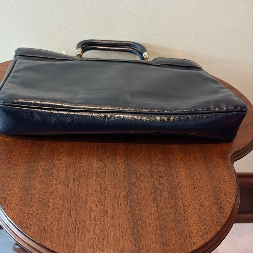 Vintage leather satchel  Crossbody bag  Navy blue  gold tone accents added chain